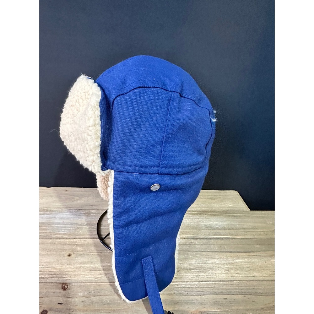 Retro Trapper Hat Faux Shearling Aviator Gorpcore OS Blue